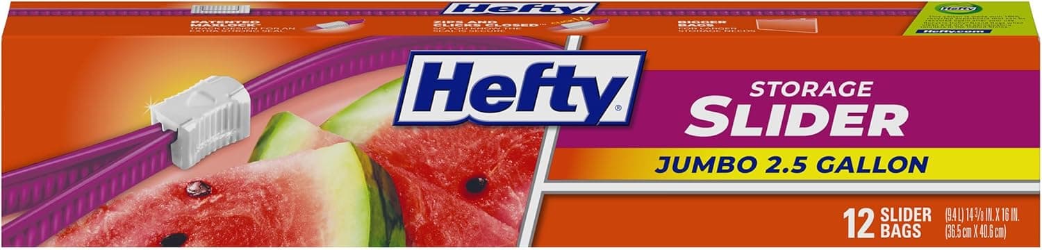 Hefty Slider Jumbo Storage Bags, 2.5 Gallon, 12 Count